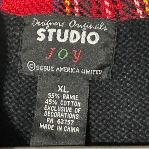 Studio Joy · XL Christmas Cardigan Sweater Snowman Santa Embroidered Plaid Trim - Picture 10 of 11